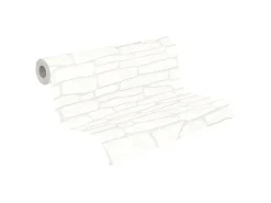 Überstreichbare Tapeten^PROFHOME 355515-GU Stein Kacheln Tapete Natur Matt Weiß 1,06 m x 25,00 m 26,50 m2 Weiß