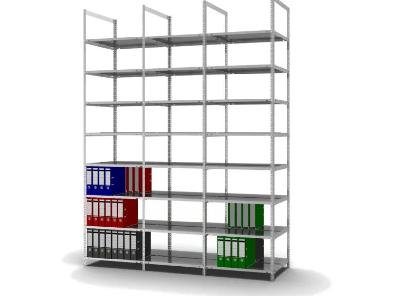 PROREGAL Aktenregal Schraubsystem Grundregal HxBxT 290 x 75 x 60 cm 8 Ebenen Fachlast 90 kg Ohne Deckboden Beidseitig Nutzbar