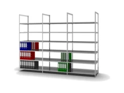 PROREGAL Büroregale^Aktenregal Schraubsystem Grundregal HxBxT 220 x 100 x 60 cm 6 Ebenen Fachlast 90 kg Ohne Deckboden Beidseitig Nutzbar