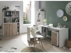 PROREGAL Büroregale^Aktenschrank Pigeon Large HxBxT 83,6 x 100 x 41 cm 2 Fächern & 2 Abschließbare Schiebetüren Weiß & Eiche