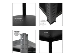 PROREGAL All Black Series Schwerlastregal Ragnar für Gesamtlast 500 kg HxBxT 150 x 45 x 45 cm Matt Schwarz Kellerregal Steckregal Garagenregal