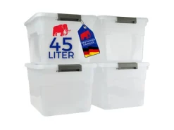 PROREGAL Aufbewahrung^Aufbewahrungsbox Mit Deckel 45L 4er Set Groß Rollen Transparent Stapelbar Kunststoffbox Verschlussclips Stapelbox Aufbewahrungsbehälter