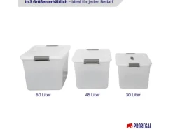 PROREGAL Aufbewahrung^Aufbewahrungsbox Mit Deckel 45L 4er Set Groß Rollen Transparent Stapelbar Kunststoffbox Verschlussclips Stapelbox Aufbewahrungsbehälter