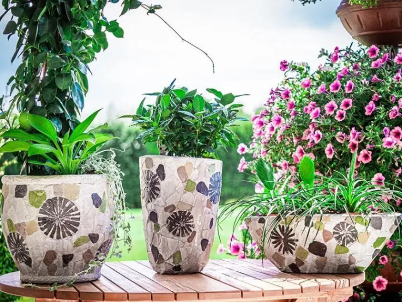 PROREGAL Vasen^Blütentopf mit Mosaik Grau Breit Keramik 405x19x14cm