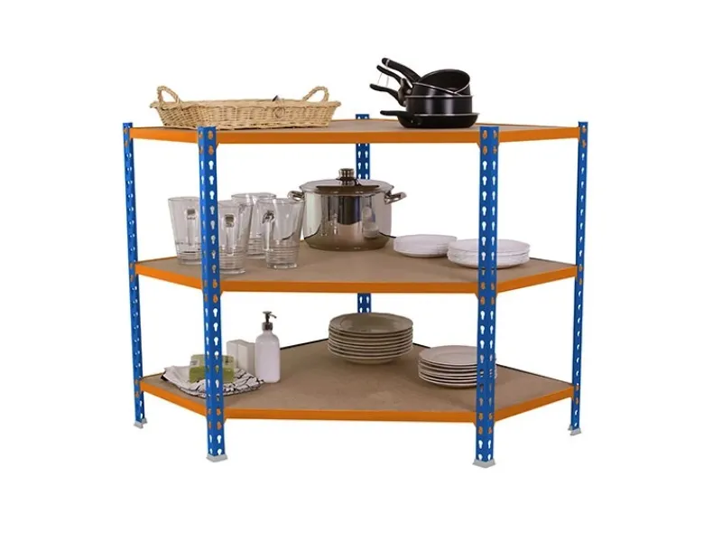 PROREGAL Eckregale^Eckregal Small Muli HxBxT 90 x 90 x 40 cm 3 Fachböden Fachlast 200 kg Blau-Orange