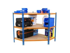 PROREGAL Eckregale^Eckregal Small Muli HxBxT 90 x 90 x 30 cm 3 Fachböden Fachlast 200 kg Blau-Orange