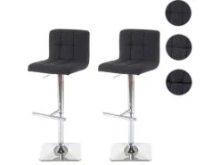 PROREGAL 2er-Set Barhocker Gepolstert Und Höhenverstellbar Mit Lehne Sitzhöhe 63-84cm Mit Lehne Drehbar Stoff/Textil Dunkelgrau Chromfuß Barstuhl