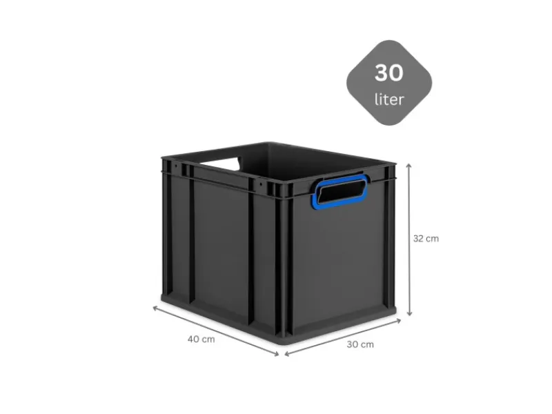 PROREGAL Aufbewahrung^Eurobox Nextgen Color HxBxT 32x30x40cm 30 Liter Griffe Blau Offen Schwarz Eurobehälter Transportbox Transportbehälter