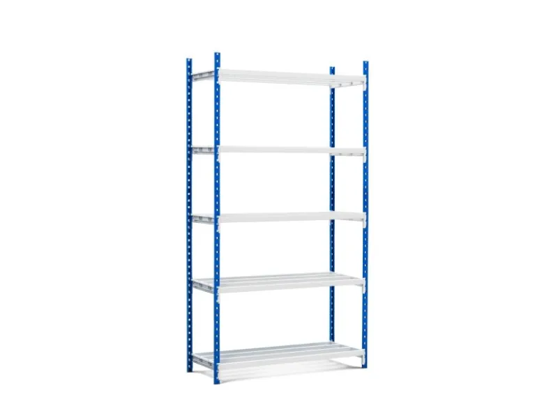 PROREGAL Kunststoffregale^Fachbodenregal Maximus Pro HxBxT 220 x 125 x 60 cm 5 Ebenen Offener Fachboden Fachlast 248 kg Lichtblau-Lichtgrau