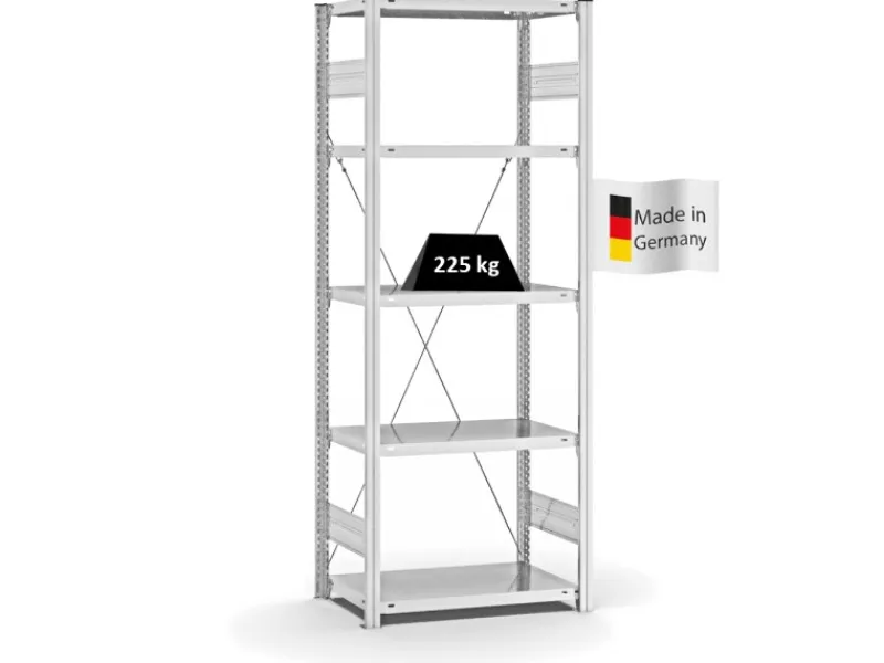PROREGAL Büroregale|Schwerlastregal^Fachbodenregal Stecksystem T-Profil Medium-Duty Grundregal HxBxT 200 x 75 x 40 cm 5 Ebenen Fachlast 225 kg Einseitig Nutzbar