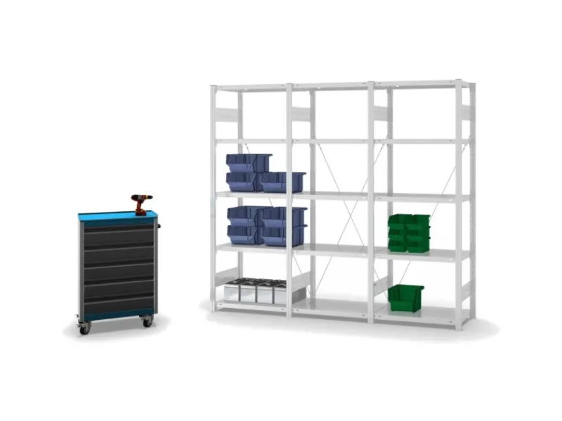 PROREGAL Büroregale|Schwerlastregal^Fachbodenregal Stecksystem T-Profil Medium-Duty Grundregal HxBxT 200 x 75 x 40 cm 5 Ebenen Fachlast 225 kg Einseitig Nutzbar