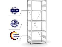 PROREGAL Büroregale|Schwerlastregal^Fachbodenregal Stecksystem T-Profil Medium-Duty Grundregal HxBxT 200 x 75 x 40 cm 5 Ebenen Fachlast 225 kg Einseitig Nutzbar