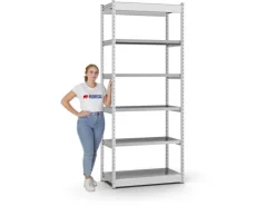 PROREGAL Büroregale^Fachbodenregal Stecksystem Vierkant-Profil Grundregal HxBxT 250 x 102,5 x 50 cm 6 Ebenen Einseitige Bauart Fachlast 200 kg