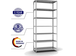 PROREGAL Schwerlastregal^Fachbodenregal Schraubsystem Light-Duty Grundregal HxBxT 300 x 130 x 60 cm 7 Ebenen Fachlast 125 kg Beidseitig Nutzbar