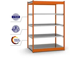 PROREGAL Büroregale^Fachbodenregal Stecksystem Vierkant-Profil Grundregal HxBxT 200 x 132,5 x 80 cm 5 Ebenen Einseitige Bauart Fachlast 200 kg
