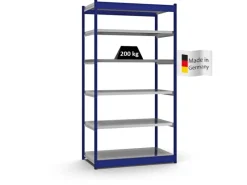 PROREGAL Büroregale^Fachbodenregal Stecksystem Vierkant-Profil Grundregal HxBxT 250 x 132,5 x 60 cm 6 Ebenen Einseitige Bauart Fachlast 200 kg Enzian