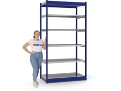 PROREGAL Büroregale^Fachbodenregal Stecksystem Vierkant-Profil Grundregal HxBxT 250 x 132,5 x 60 cm 6 Ebenen Einseitige Bauart Fachlast 200 kg Enzian