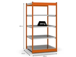 PROREGAL Fachbodenregal Stecksystem Vierkant-Profil Grundregal HxBxT 200 x 102,5 x 80 cm 5 Ebenen Einseitige Bauart Fachlast 200 kg