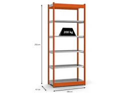 PROREGAL Fachbodenregal Stecksystem Vierkant-Profil Grundregal HxBxT 250 x 102,5 x 40 cm 6 Ebenen Einseitige Bauart Fachlast 200 kg