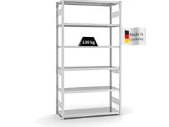 PROREGAL Büroregale^Fachbodenregal Stecksystem T-Profil Heavy-Duty Grundregal HxBxT 250 x 130 x 50 cm 6 Ebenen Fachlast 330 kg Beidseitig Nutzbar