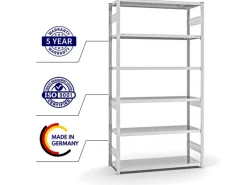 PROREGAL Büroregale^Fachbodenregal Stecksystem T-Profil Heavy-Duty Grundregal HxBxT 250 x 130 x 50 cm 6 Ebenen Fachlast 330 kg Beidseitig Nutzbar