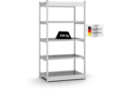 PROREGAL Fachbodenregal Stecksystem Vierkant-Profil Grundregal HxBxT 200 x 102,5 x 60 cm 5 Ebenen Einseitige Bauart Fachlast 200 kg