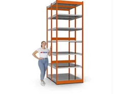 PROREGAL Büroregale^Fachbodenregal Stecksystem Vierkant-Profil Grundregal HxBxT 300 x 102,5 x 60 cm 2x7 Ebenen Doppelseitige Bauart Fachlast 200 kg