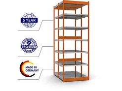 PROREGAL Büroregale^Fachbodenregal Stecksystem Vierkant-Profil Grundregal HxBxT 300 x 102,5 x 60 cm 2x7 Ebenen Doppelseitige Bauart Fachlast 200 kg