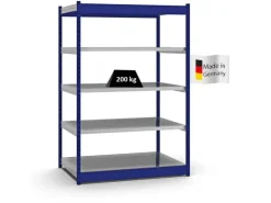 PROREGAL Büroregale^Fachbodenregal Stecksystem Vierkant-Profil Grundregal HxBxT 200 x 132,5 x 80 cm 5 Ebenen Einseitige Bauart Fachlast 200 kg Enzian