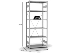 PROREGAL Büroregale^Fachbodenregal Stecksystem T-Profil Light-Duty Grundregal HxBxT 250 x 100 x 50 cm 6 Ebenen Fachlast 140 kg Einseitig Nutzbar