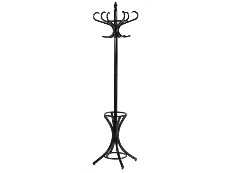 PROREGAL Garderoben^Freistehender Garderobenständer & Regenschirmständer Aus Holz Höhe 185 cm Drehbare Krone & 12 Haken Schwarz