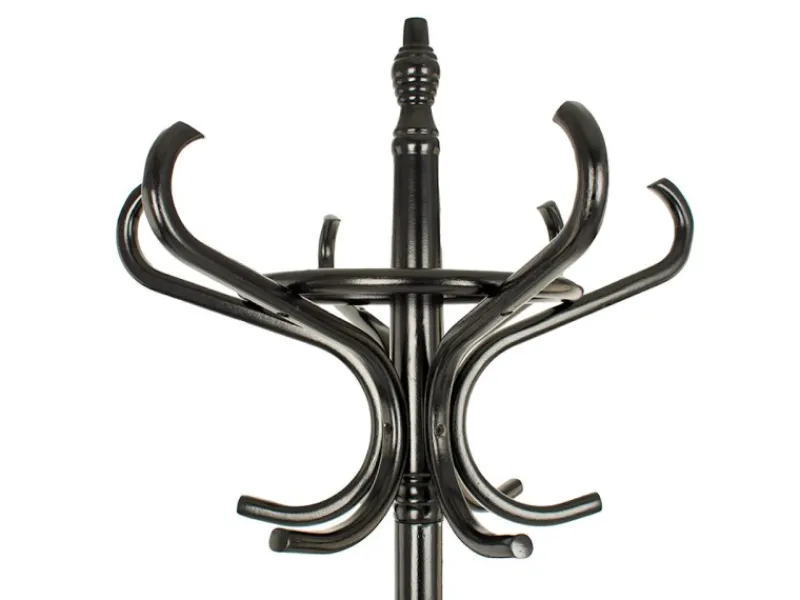 PROREGAL Garderoben^Freistehender Garderobenständer & Regenschirmständer Aus Holz Höhe 185 cm Drehbare Krone & 12 Haken Schwarz