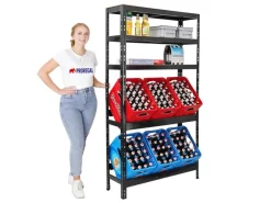 PROREGAL Getränkekistenregal Bodensee 6 Kisten mit 3 Ablagen Schwarz HxBxT 180 x 100 x 30 cm Freistehend Kistenständer Getränkeregal