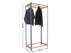 PROREGAL Garderoben^Kleiderstangenregal Metal Einzel HxBxT 250 x 120 x 50 cm Blau/Orange Kleiderständer Garderobe Klamottenregal Stangenregal Regal