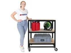 PROREGAL Kommissionierwagen BÜFFEL Fahrbares Kommissionierregal 100x90x50cm 3 Ebenen Fachlast 50kg 2x Mit Feststellbremse Schwarz