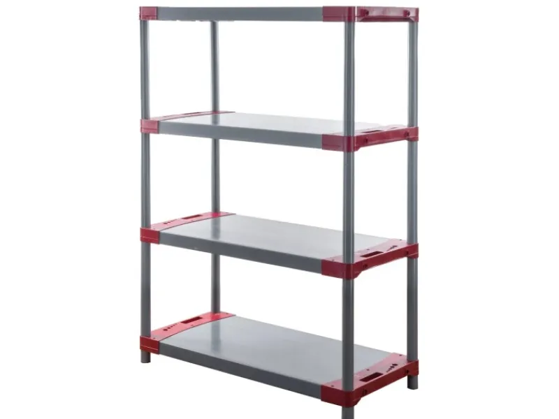 PROREGAL Kunststoffregale^Kunststoffregal Grey Bear Low HxBxT 138 x 120 x 46 cm Fachlast 120 kg Grau/Rot