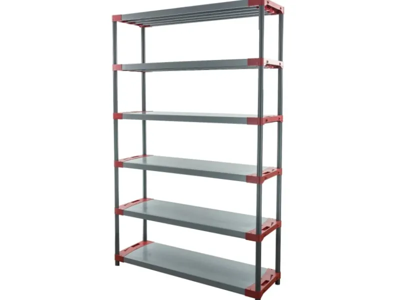 PROREGAL Kunststoffregale^Kunststoffregal Grey Bear Extra-Tall HxBxT 220 x 130 x 46 cm Fachlast 70 kg Grau/Rot