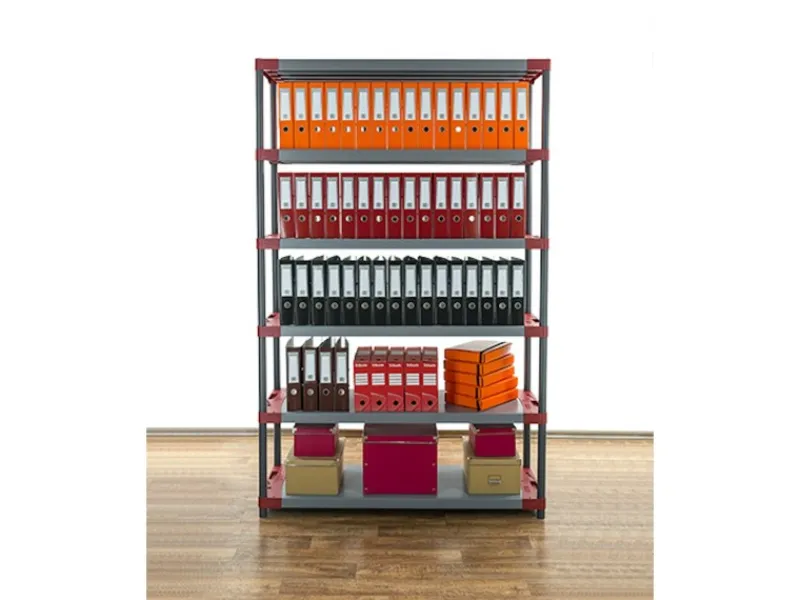 PROREGAL Kunststoffregale^Kunststoffregal Grey Bear Extra-Tall HxBxT 220 x 130 x 46 cm Fachlast 70 kg Grau/Rot