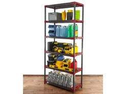 PROREGAL Kunststoffregal Grey Bear Extra-Tall HxBxT 220 x 100 x 46 cm Fachlast 120 kg Grau/Rot