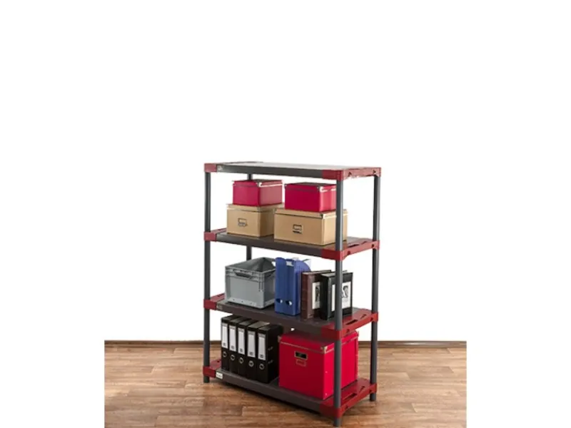 PROREGAL Kunststoffregale^Kunststoffregal Grey Bear Low HxBxT 138 x 110 x 46 cm Fachlast 120 kg Grau/Rot