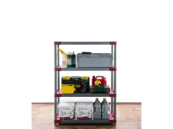 PROREGAL Kunststoffregal Grey Bear Low HxBxT 138 x 80 x 46 cm Fachlast 120 kg Grau/Rot