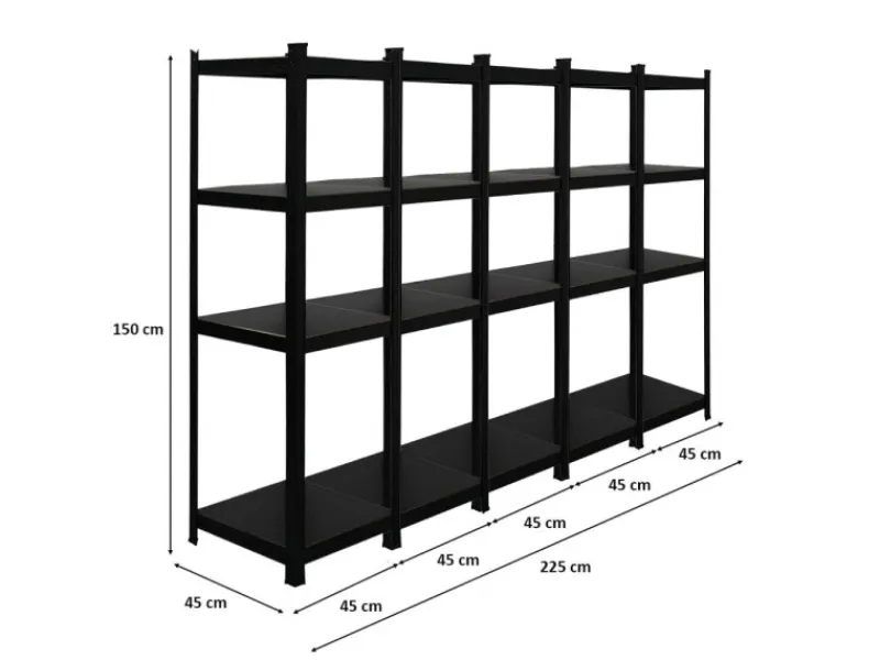 PROREGAL Mega Deal 5 x All Black Series Schwerlastregal Ragnar HxBxT 150 x 45 x 45 cm Fachlast 100 kg Matt Schwarz Kellerregal Steckregal Garagenregal