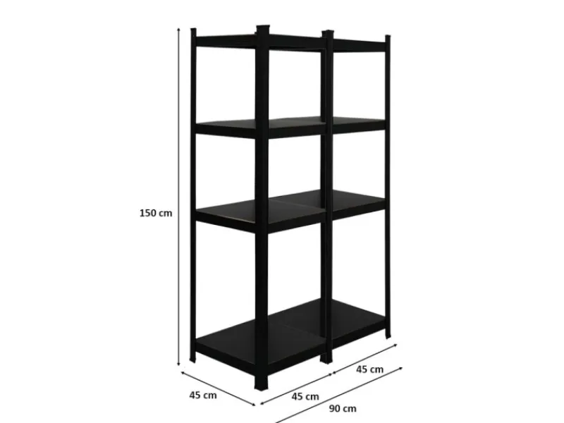 PROREGAL Metallregale|Schwerlastregal^Mega Deal 2 x All Black Series Schwerlastregal Ragnar HxBxT 150 x 45 x 45 cm Fachlast 100 kg Matt Schwarz Kellerregal Steckregal Garagenregal