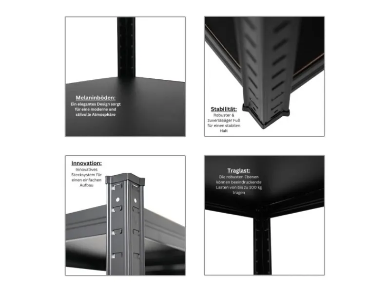 PROREGAL Metallregale|Schwerlastregal^Mega Deal 2 x All Black Series Schwerlastregal Ragnar HxBxT 150 x 45 x 45 cm Fachlast 100 kg Matt Schwarz Kellerregal Steckregal Garagenregal