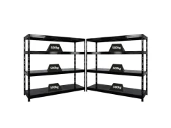 PROREGAL Regalsysteme^Mega Deal 2x Profi Schwerlastregal Rhino HxBxT 180x200x60cm 4 Stahlplatten-Ebenen Fachlast 500kg Schwarz