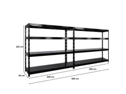 PROREGAL Regalsysteme^Mega Deal 2x Profi Schwerlastregal Rhino HxBxT 180x200x60cm 4 Stahlplatten-Ebenen Fachlast 500kg Schwarz