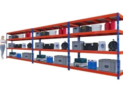 PROREGAL Regalsysteme^Mega Deal 3x Profi Schwerlastregal Rhino HxBxT 180x200x60cm 4 Stahlplatten-Ebenen Fachlast 500kg Blau/Orange