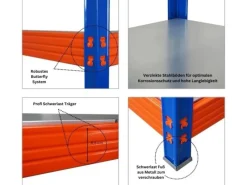 PROREGAL Regalsysteme^Mega Deal 3x Profi Schwerlastregal Rhino HxBxT 180x200x60cm 4 Stahlplatten-Ebenen Fachlast 500kg Blau/Orange