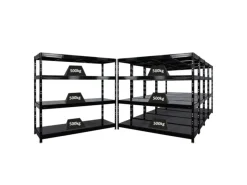 PROREGAL Mega Deal 5x Profi Schwerlastregal Rhino HxBxT 180x200x60cm 4 Stahlplatten-Ebenen Fachlast 500kg Schwarz