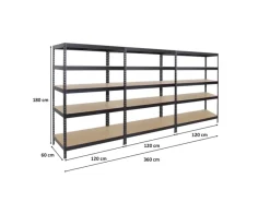 PROREGAL Mega Deal 3x Schwerlastregal Rivet HxBxT 180 x 120 x 60 cm Fachlast 250 kg